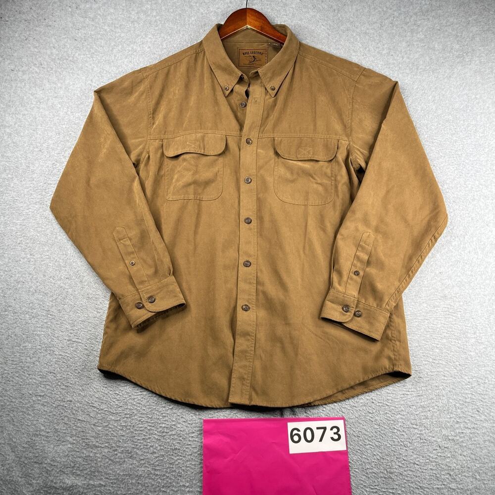 Reel Legends Shirt Suede Feel Brown Casual Button Up Long Sleeve Mens Large